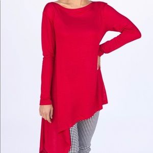 NWT A&D Red French terry Asymmetrical Tunic